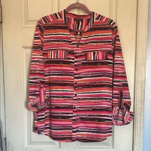 NWT Notations peach yardland stripes button down blouse size large